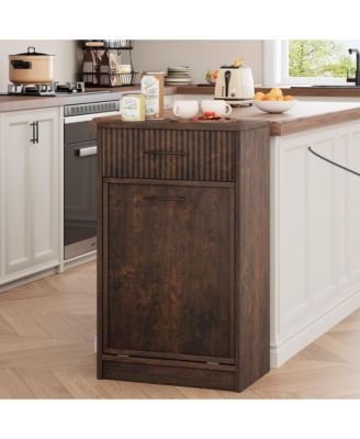 Fluted Trash Can Cabinet, Hidden Garbage Bin, for Kitchen, Dining or Living Room
