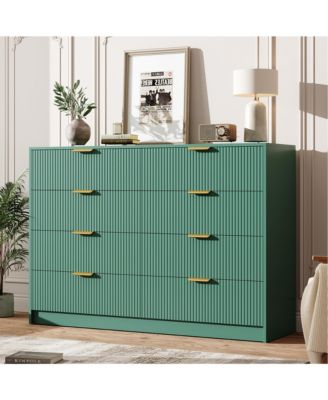 Modern 8-Drawer Fluted Dresser, 54" Wide Chest with Metal Handles, Multifunctional Storage for Bedroom Living Room