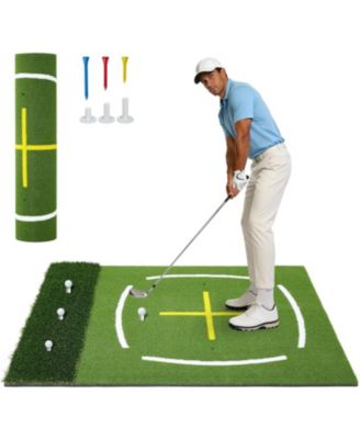 5x4FT Dual Turf Golf Mat, Thick Practice Mat with Swing Path Guide and Tees for Indoor Outdoor Training