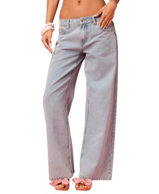 Womens Embroidered Barbie Low Rise Baggy Jeans