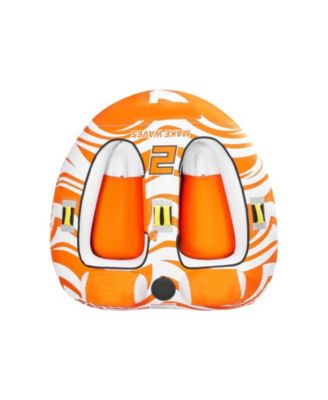 2-person towable water tube with dual cockpits, 340-lb capacity, durable 840D full nylon cover for boating fun.