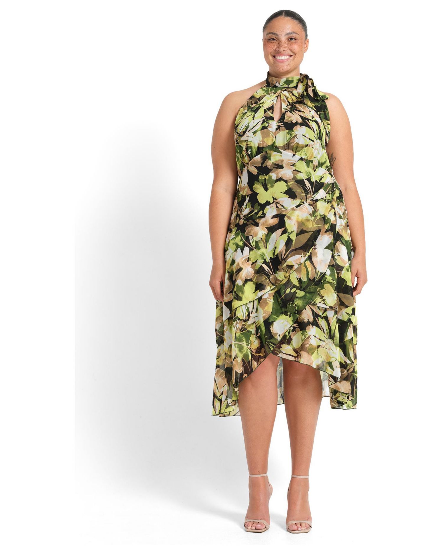 Women's Chlora Halter Chiffon Cocktail Midi Dress