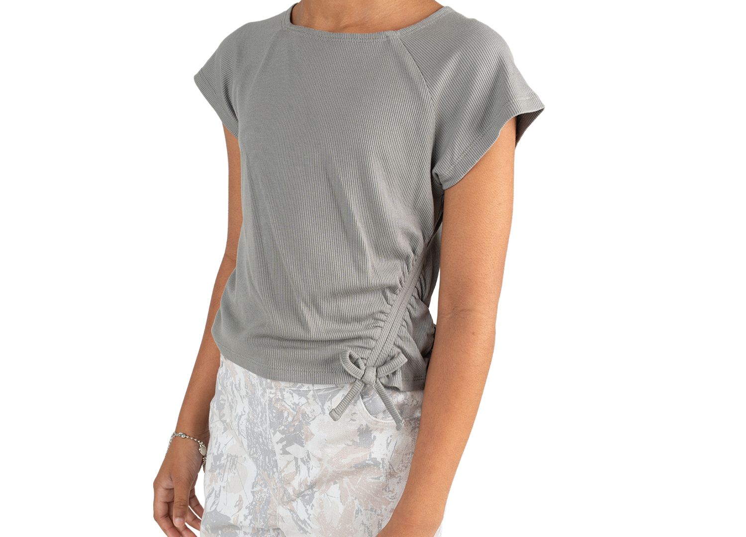 Girls' 7-12 Rib Knit T-Shirt and Printed Twill Pants, 2-Piece Set