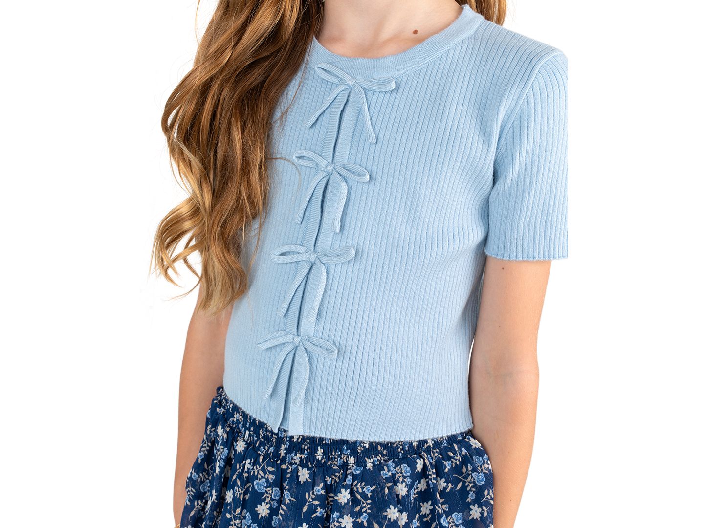 Комплект Rare Editions Rib Knit Bow Top and Skort, 2-Piece Set для девочек, цвет: Тёмно-синий — фото 2