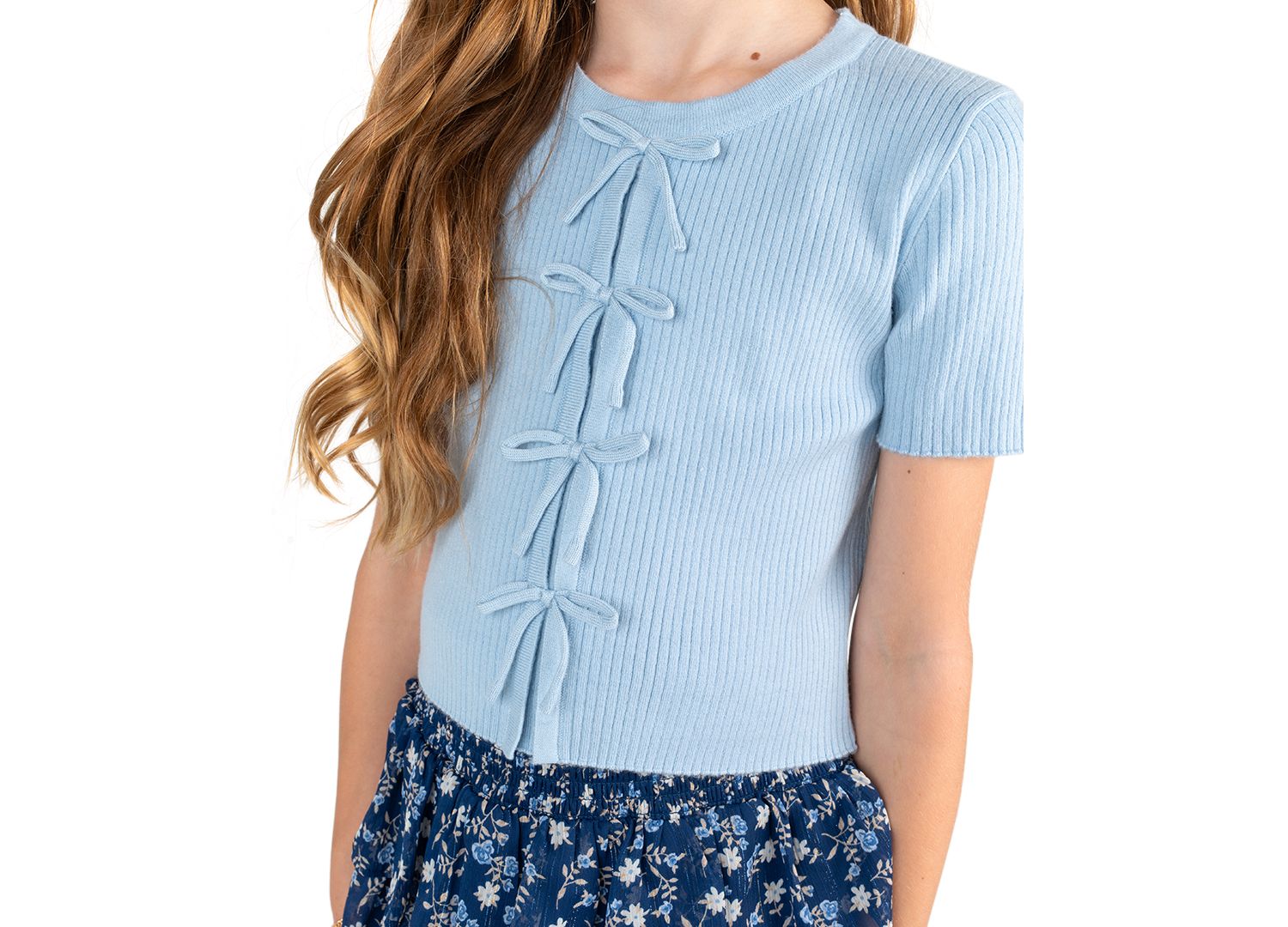 Girls' 7-16 Rib Knit Bow Top and Skort, 2-Piece Set