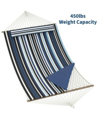 2 in 1 Outdoor Hammock with Cotton Rope and Polyester Pad for Patio, Backyard, Garden, Beach, Stripes