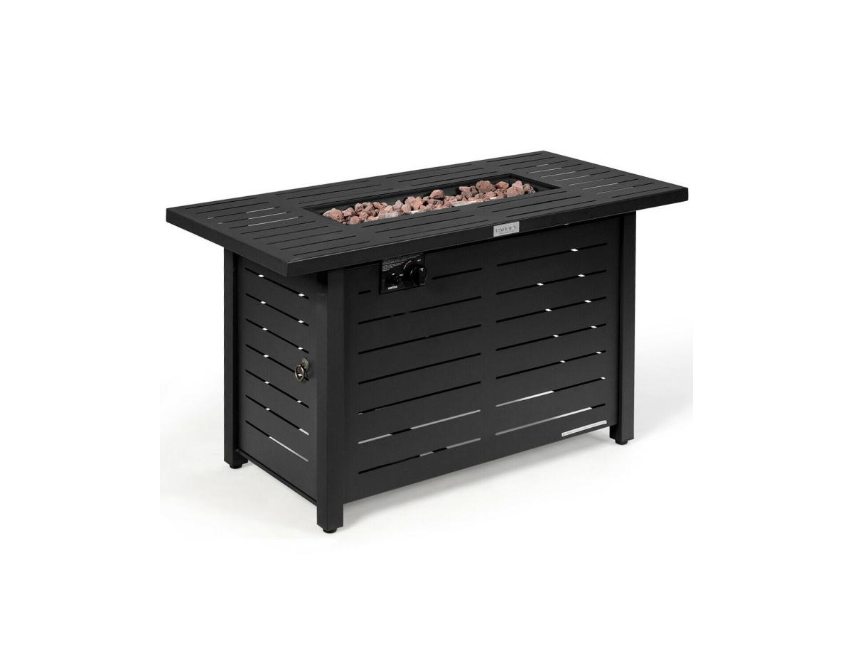 Mondawe 42 Inch 60 000 Btu Rectangular Propane Fire Pit Table with Waterproof Cover - Black