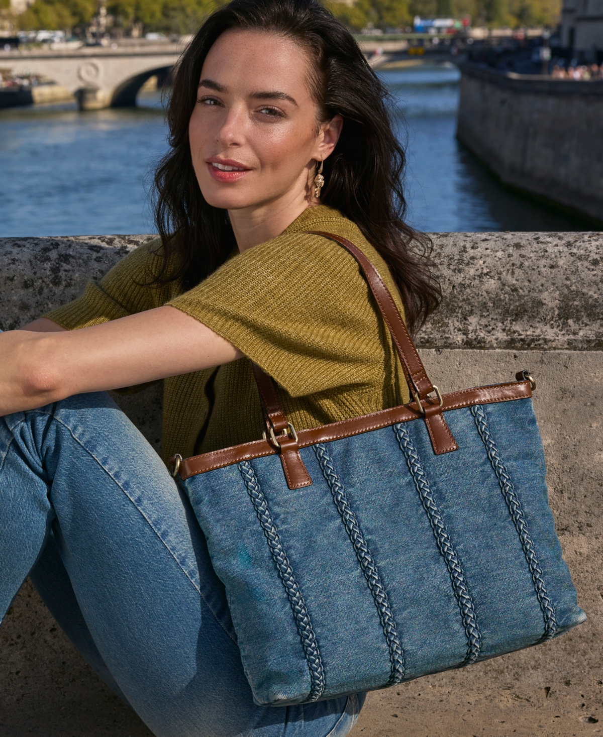 Patricia Nash Nadine Medium Denim Crossbody Tote Bag