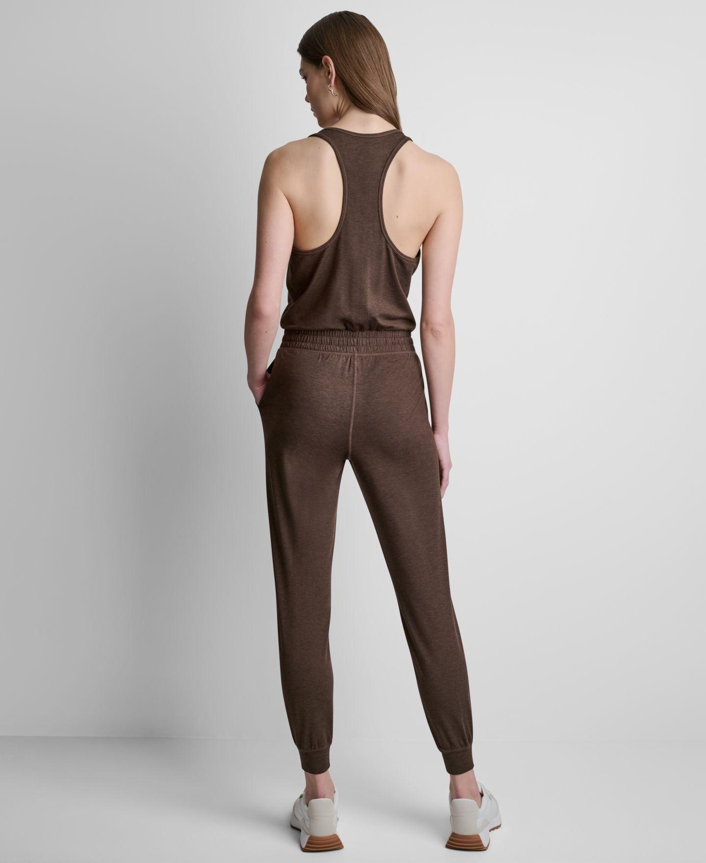 Женский комбинезон DKNY Sport Spacedye Sleeveless Tank Jumpsuit, цвет: Тёмно-коричневый — фото 4