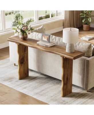 63-Inch Solid Wood Console Sofa Table, Farmhouse Long Entryway Table Behind Couch