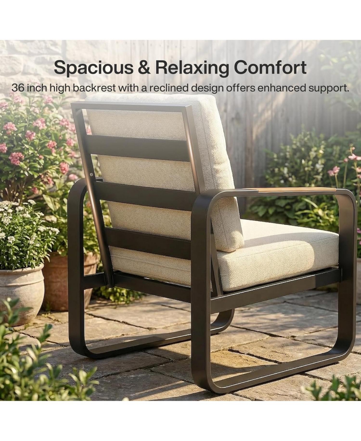 Tribesigns 3-Piece Outdoor Patio Furniture Set with 2 Armchairs and 1 Side Table,Metal Frame 6'' Thick Cuushions, Conversation Brand