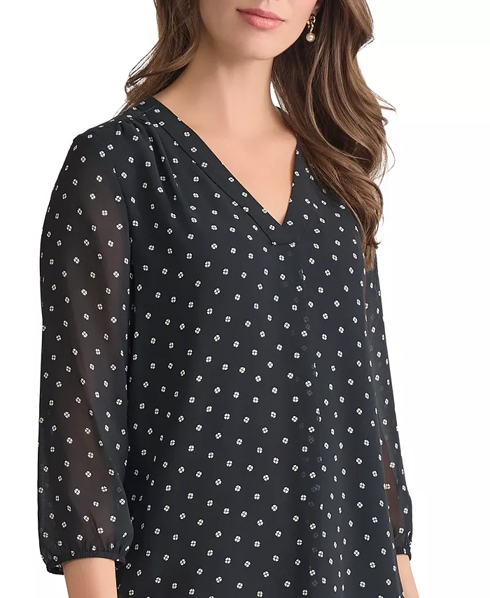 Women's V-Neck Pleat Front 3/4-Sleeve Tunic - thumbnail 3