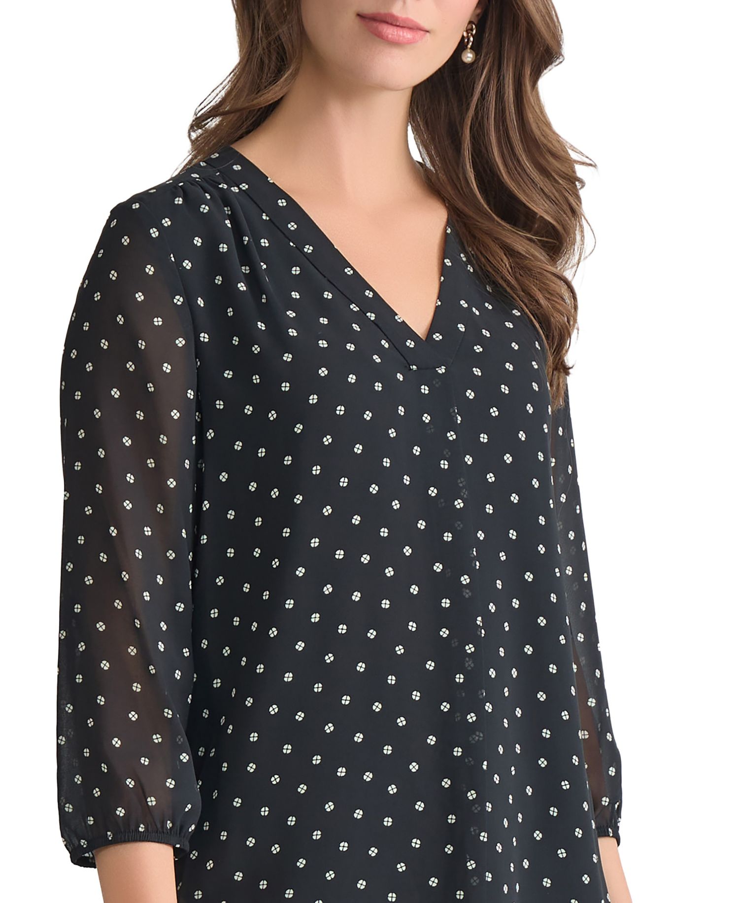 Women's V-Neck Pleat Front 3/4-Sleeve Tunic