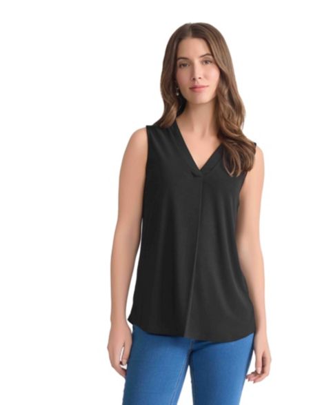 Женский топ Jones New York Crepe Sleeveless V-Neck Top, цвет: Чёрный