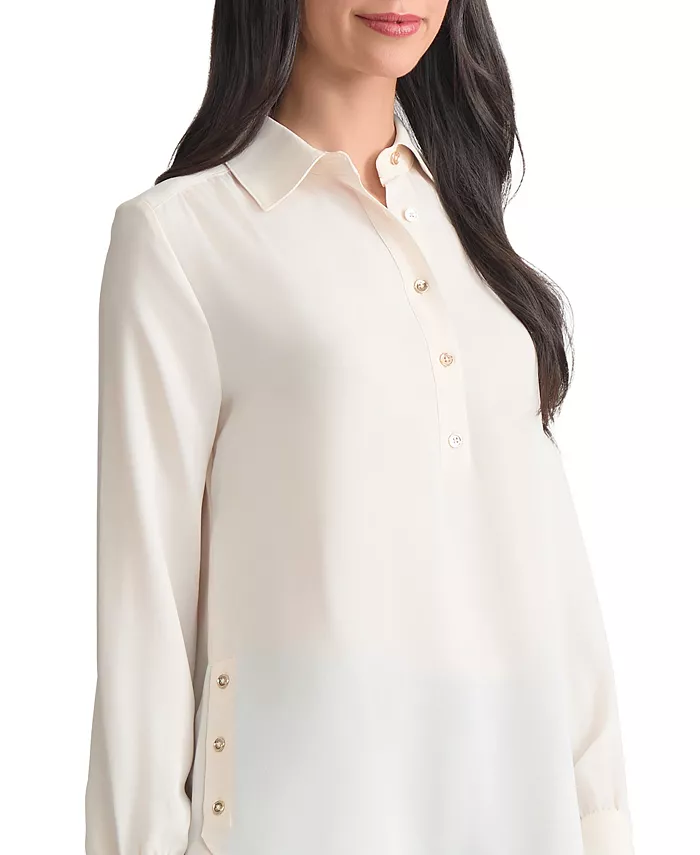 Long Sleeve Shirttail Side Button Popover Tunic - thumbnail 4