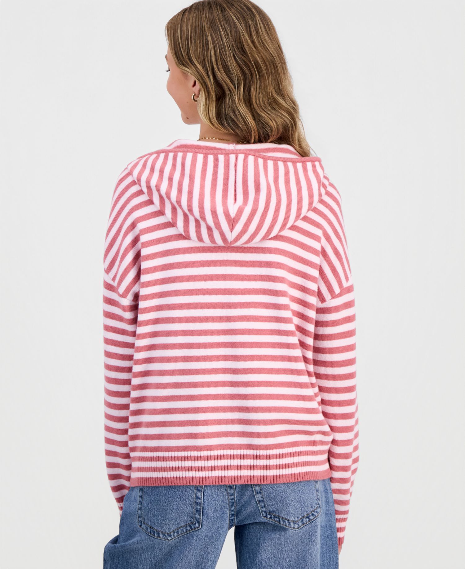 Juniors' Striped Full-Zip Hoodie Sweater