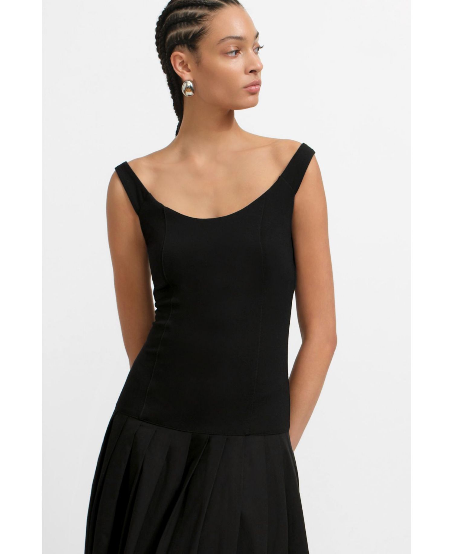 Women's Selene Off-Shoulder Dropped-Waist Pleated Cotton Maxi Dress