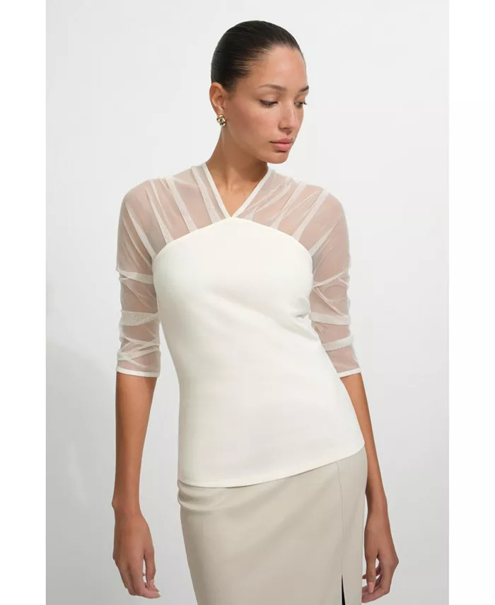 Women's Reva Sheer Mesh-Sleeve Evening Top - thumbnail 4