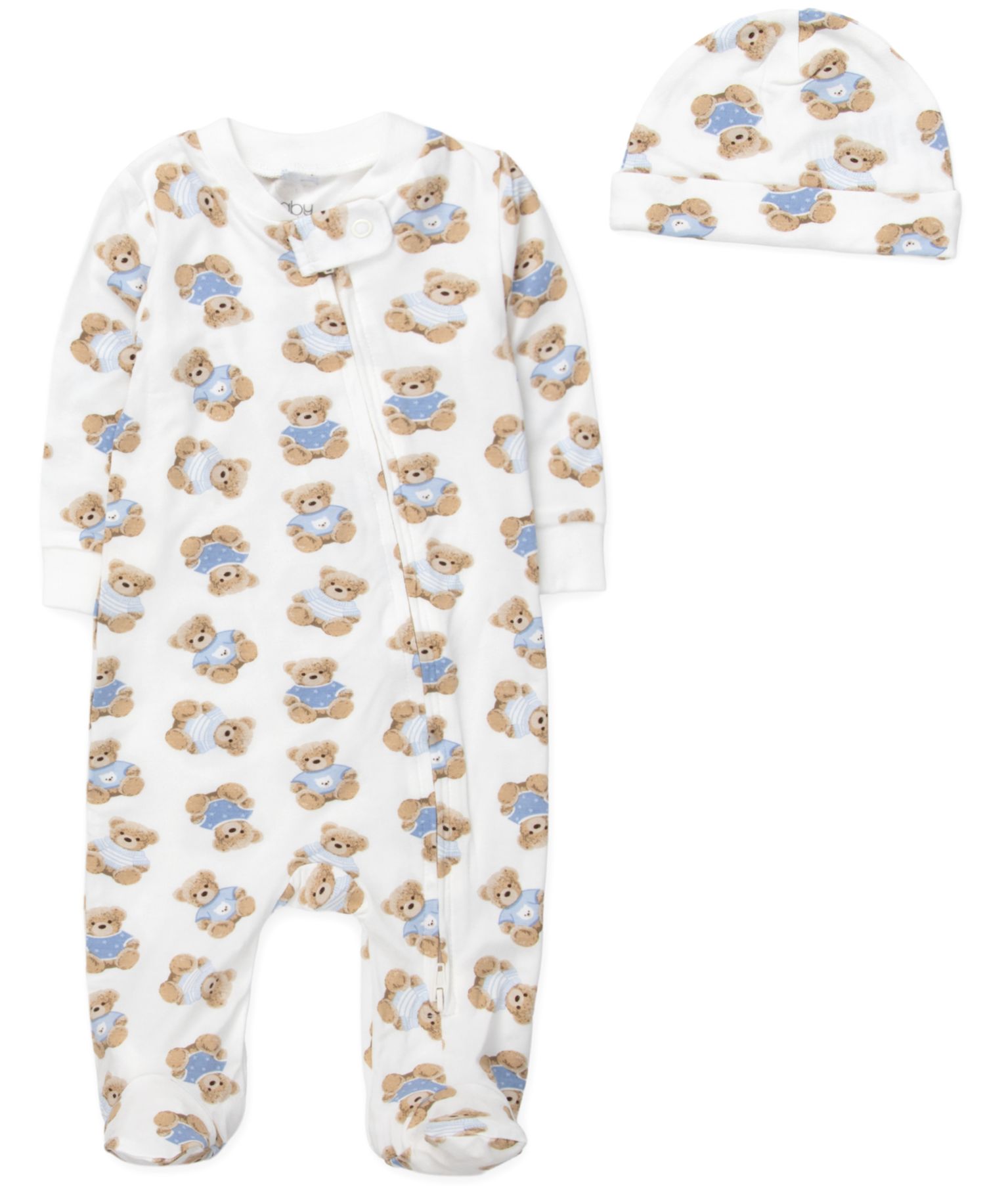 Baby Boys' Bear Print Coverall, Blanket, Hat and Wooden Sign, 4-Piece Set