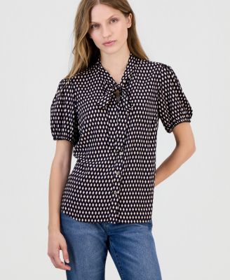 Women's Printed Puff-Sleeve Button-Front Shirt