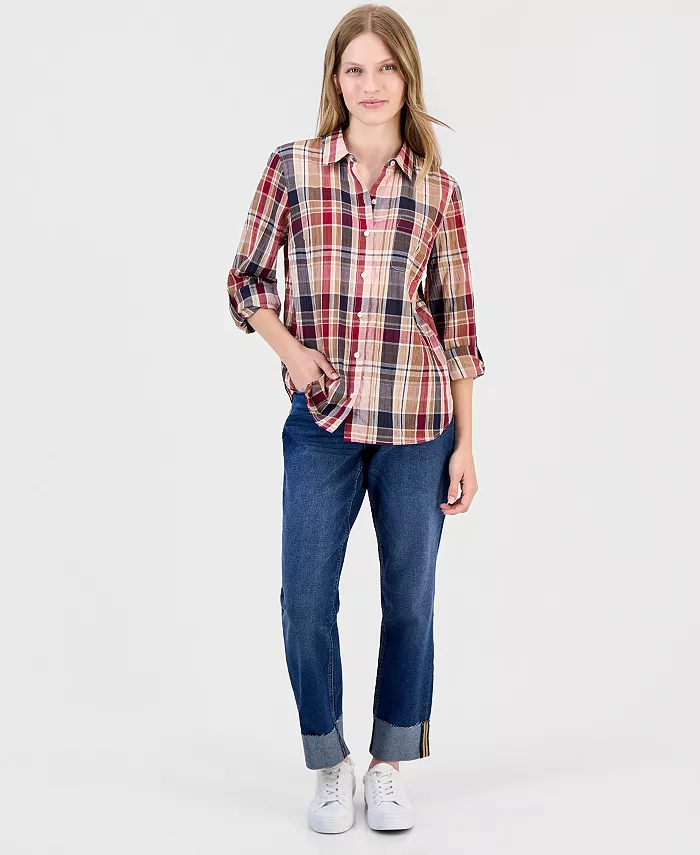 Women's Crinkle Plaid Roll-Tab Shirt - thumbnail 2