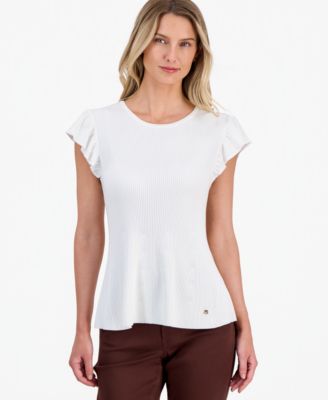 Women's Flutter-Sleeve Ribbed Sweater