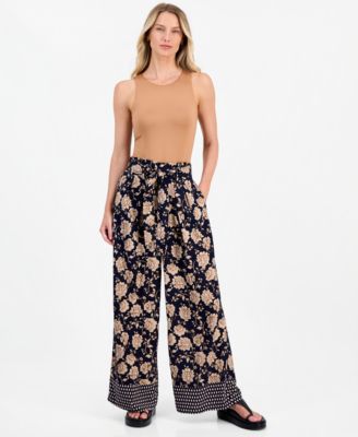 Women's Floral-Print Wide-Leg Paperbag-Waist Pants