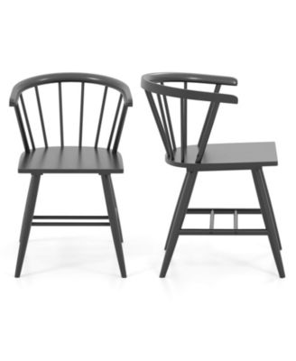 Windsor Dining Chair Set of 2 with Rubber Wood Frame Curved Spindle Back and Armrest