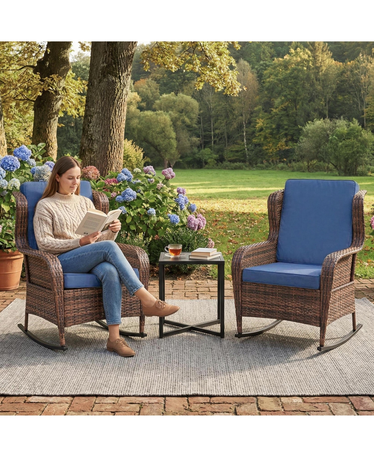 gaomon Outdoor Resin Wicker Rocking Chair with Cushions, All-Weather Patio Rocker for Porch, Deck or Garden, 1 Piece Club Chair