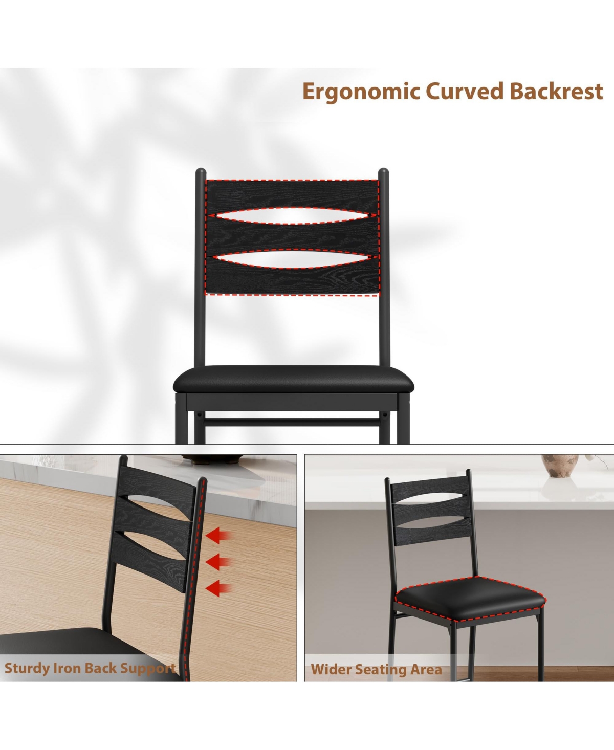 homfan Set of 2 Modern Counter Height Bar Stools, Wood Chairs with Faux Leather Upholstery, High Back, Cushions & Footrest for Indoor Use
