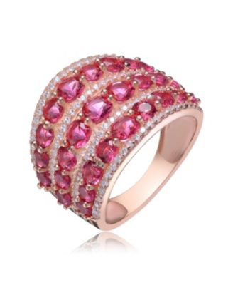 Brilliant 18K Rose Gold Plated Red Round Cubic Zirconia Ring
