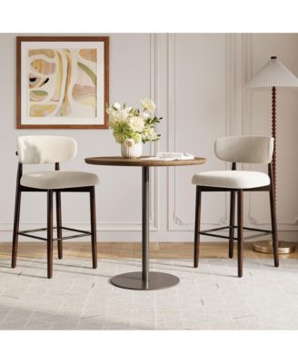 2/4 Upholstered Bar Stools, 26&iquest; Counter Height with Wood Legs, Kitchen Island Stools with Back, Linen Fabric, Curved Back, Metal Footrest, Kitchen