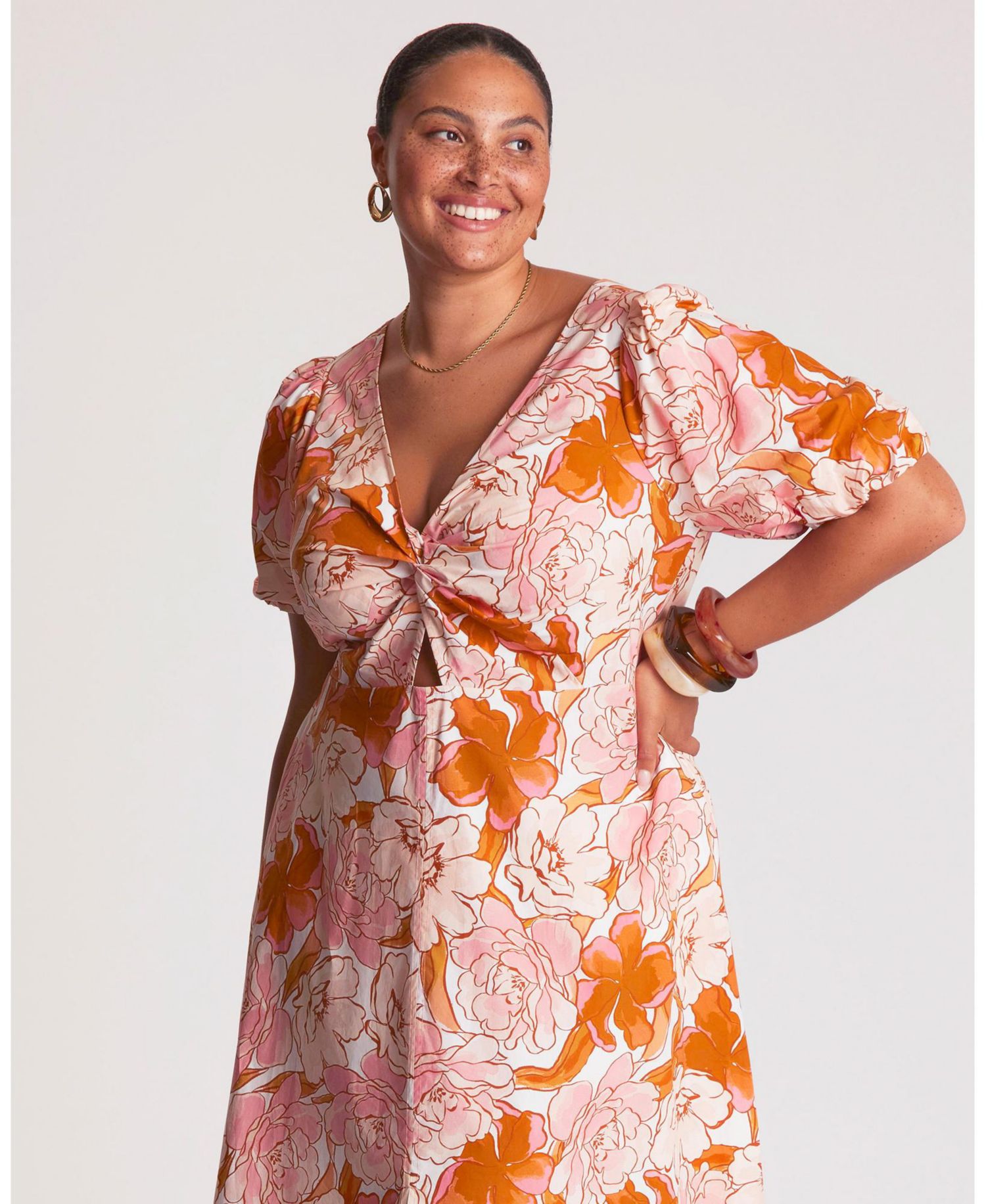 Women's Amira Cotton Twist-Front Fit Flare Midi Dress
