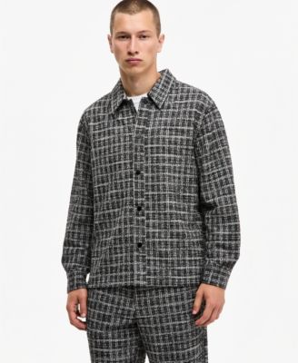Men's Textured Tweed Point Collar Overshirt