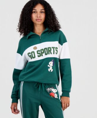Juniors' Snoopy Varsity Quarter-Zip Fleece Pullover Sweatshirt
