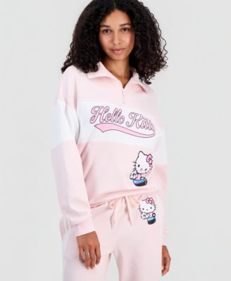 Juniors' Hello Kitty Varsity Quarter-Zip Fleece Pullover Sweatshirt
