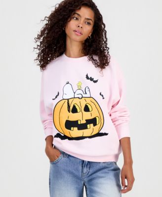 Juniors' Snoopy Pumpkin Embroidered Sweatshirt