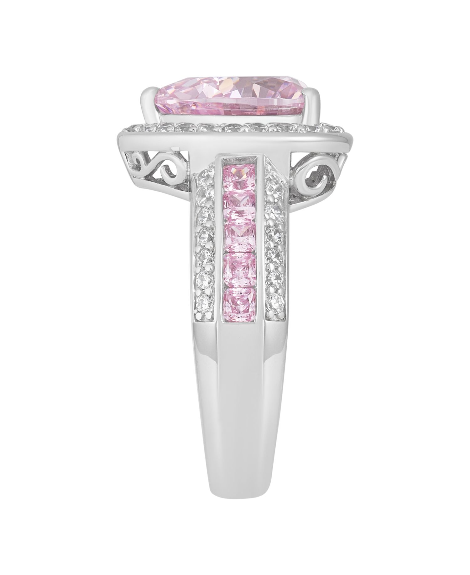 Pink Cubic Zirconia (7-1/3 ct. t.w.) and White Cubic Zirconia (1-1/5 ct. t.w.) Heart Ring in Sterling Silver Rhodium