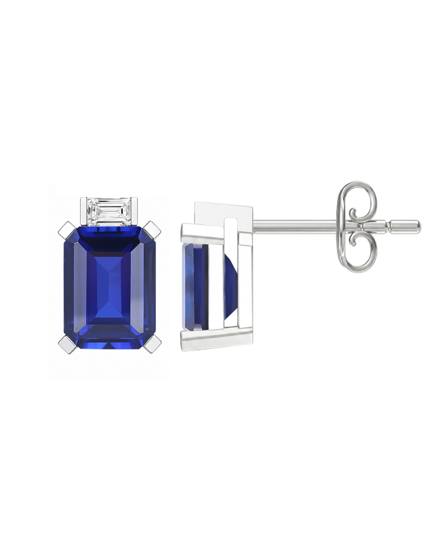 Lab-Grown Sapphire (2-1/3 ct. t.w.) & Lab-Grown White Sapphire (1/10 ct. t.w.) Earrings in Sterling Silver