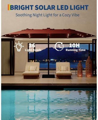 Outdoor 15Feet Double-Sided Rectangular Patio Umbrella with Base and 36 Solar LED Lights for Pool, Lawn