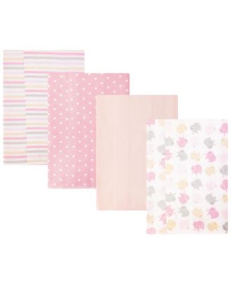 Girl Cotton Poly Flannel Burp Cloths 4-Pack, Elephant