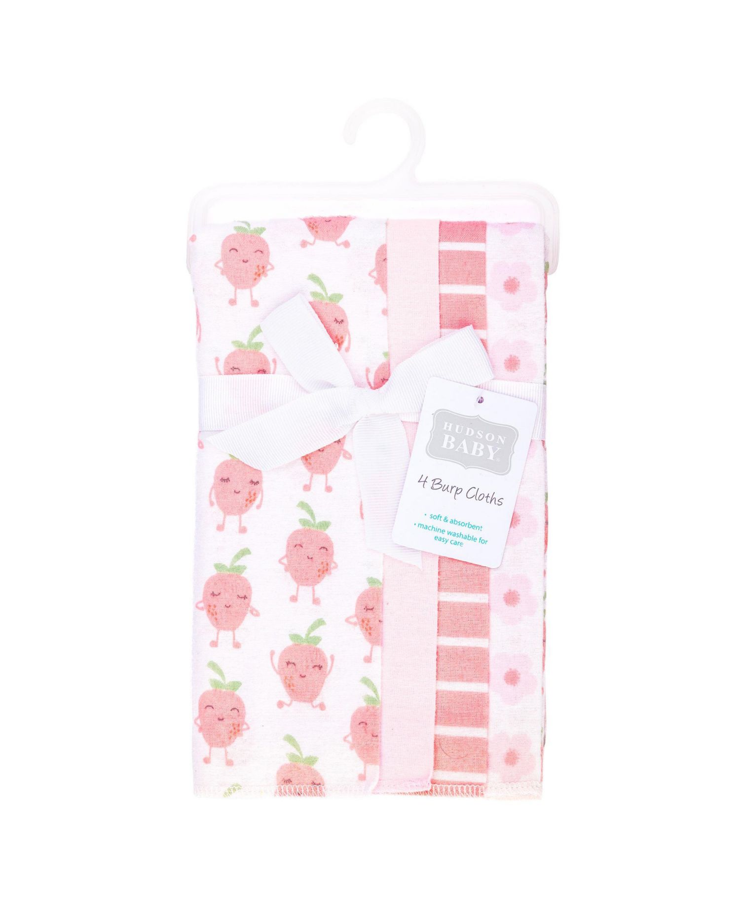 Girl Cotton Poly Flannel Burp Cloths 4-Pack, Happy Strawberries