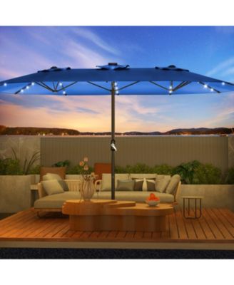  Outdoor 15FEET Double-Sided Rectangular Patio Umbrella with Base and 36 Solar LED Lights for Pool
