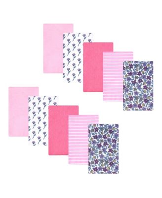 Hudson Baby Girl Cotton Poly Flannel Burp Cloths 10-Pack - Begonia pink floral
