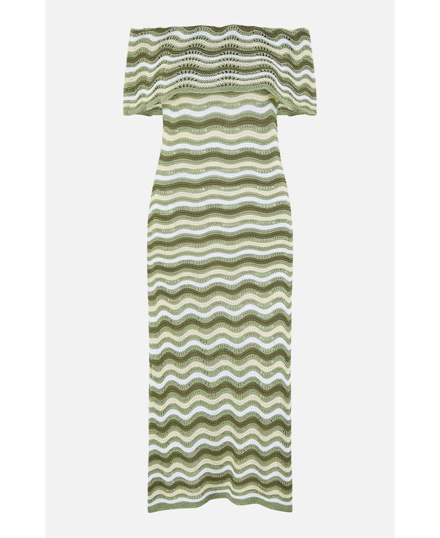 Женское платье Yumi Stripe Crochet Knit Bardot Midi, цвет: Зелёный — фото 6