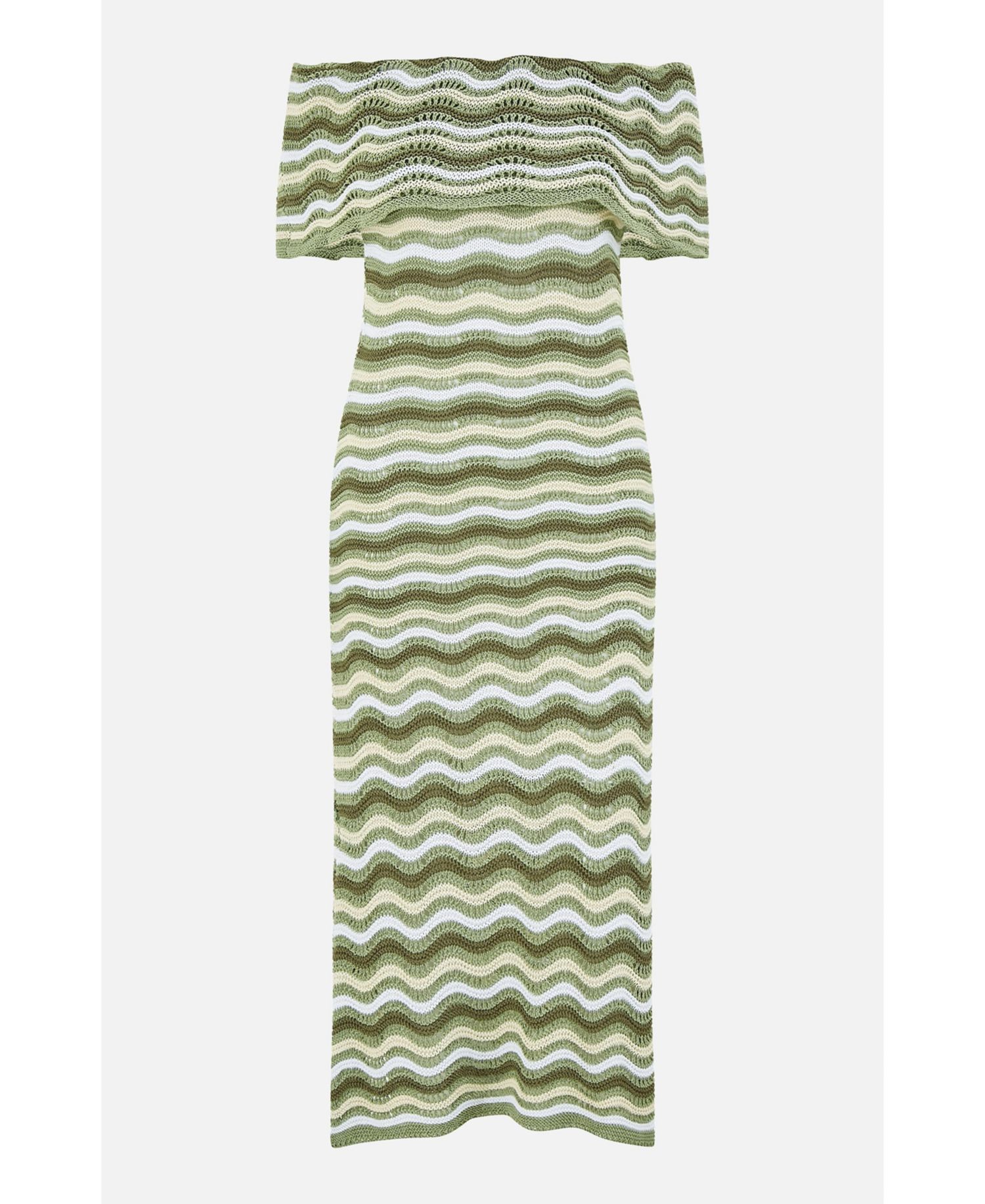 Women's Stripe Crochet Knit Bardot Midi Dress