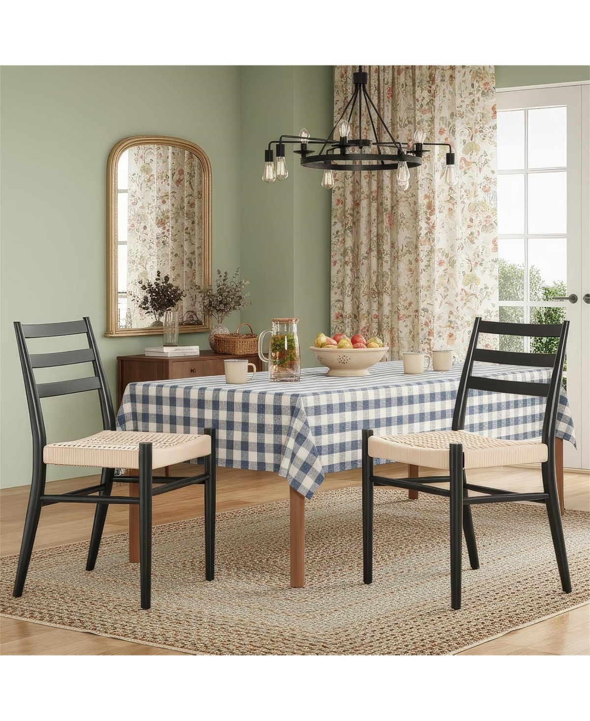 Clihome Mid Century Modern Woven Rope Seat Dining Chairs Set of 2