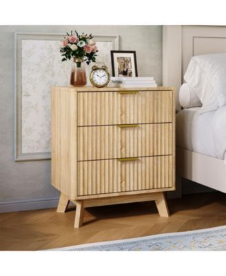 Modern Bedroom End Table, 3 Drawers Nightstand, Bedside Table for Small Spaces