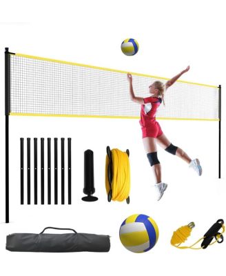 Adjustable Volleyball Net System 12-32 FT, Portable Volleyball Net Set with Poles, Easy Setup for Beach Backyard Court