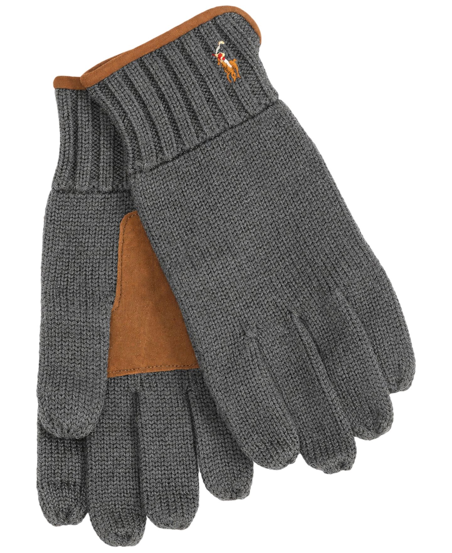 Мужские перчатки Polo Ralph Lauren Suede-Trim Touch, цвет: Серый меланжевый — фото 2